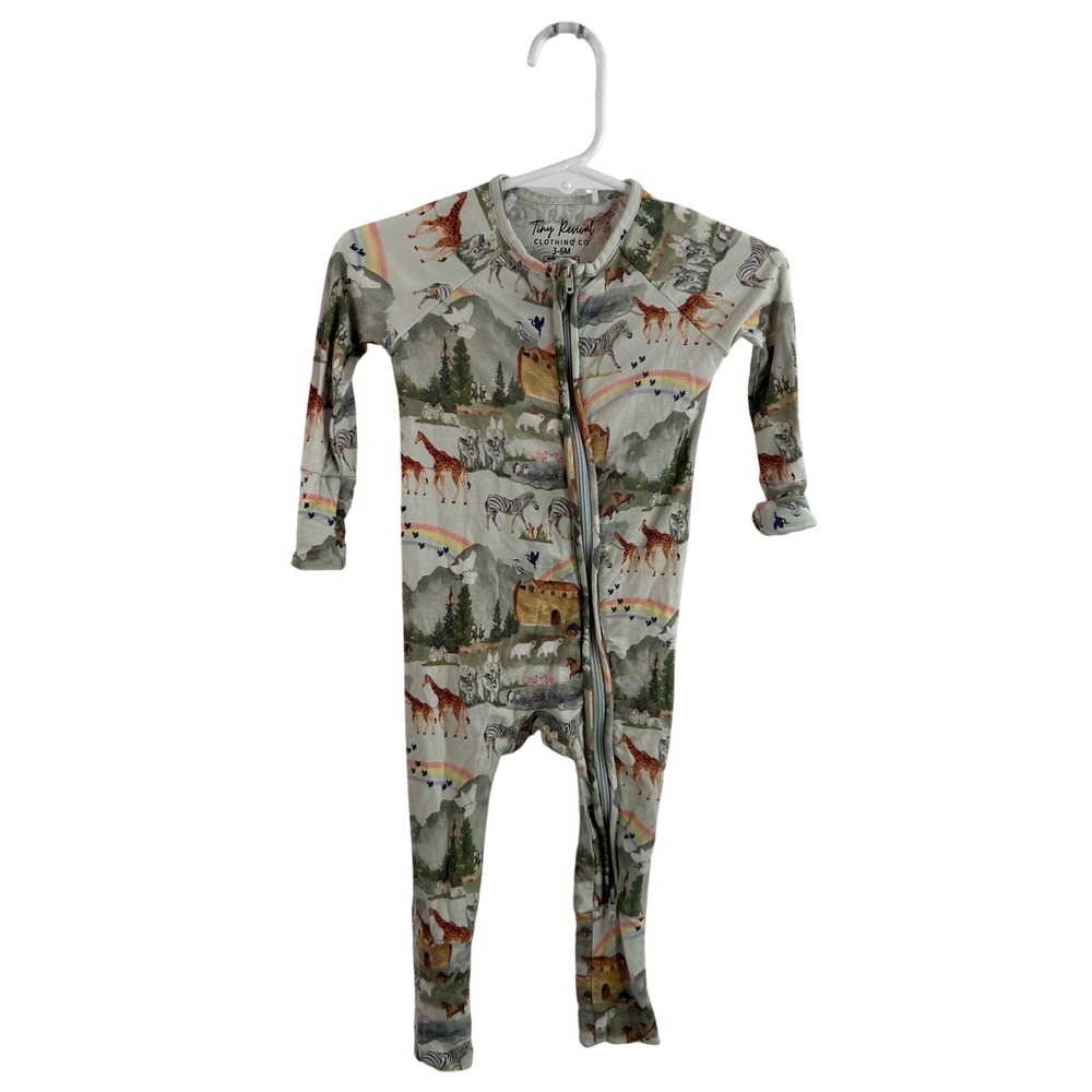 Tiny Revival Romper 3-6M Multi Noahs Ark Bamboo Zip One Piece Kids